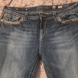 Miss Me Distressed Blue Jeans with Gold Details